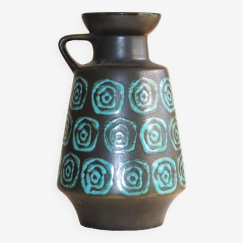 Vase noir aux décors turquoise  West Germany