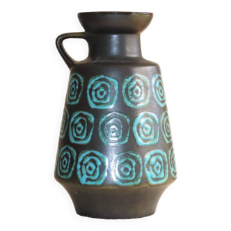 Black vase with turquoise decorations West Germany
