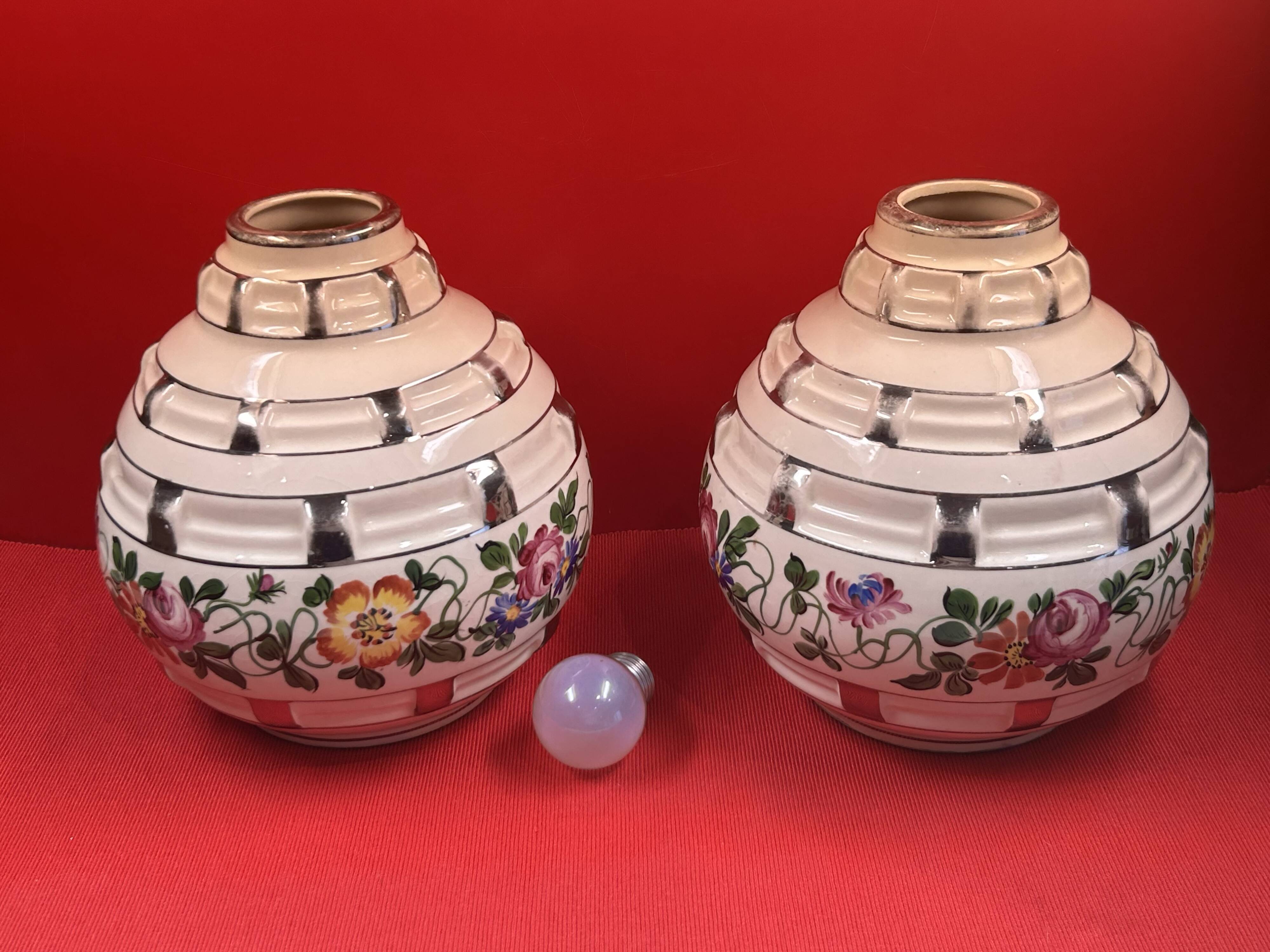 contemporary ceramics pair of Art Deco vases signed Elgé - Vierzon - H 20
