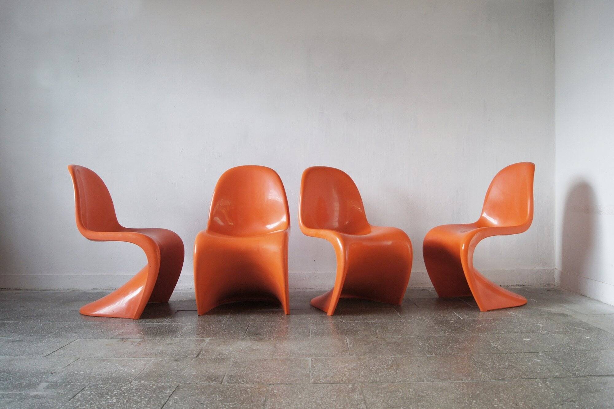 Chaises Panton orange par Verner Panton pour Herman Miller, années 1970, lot de 4