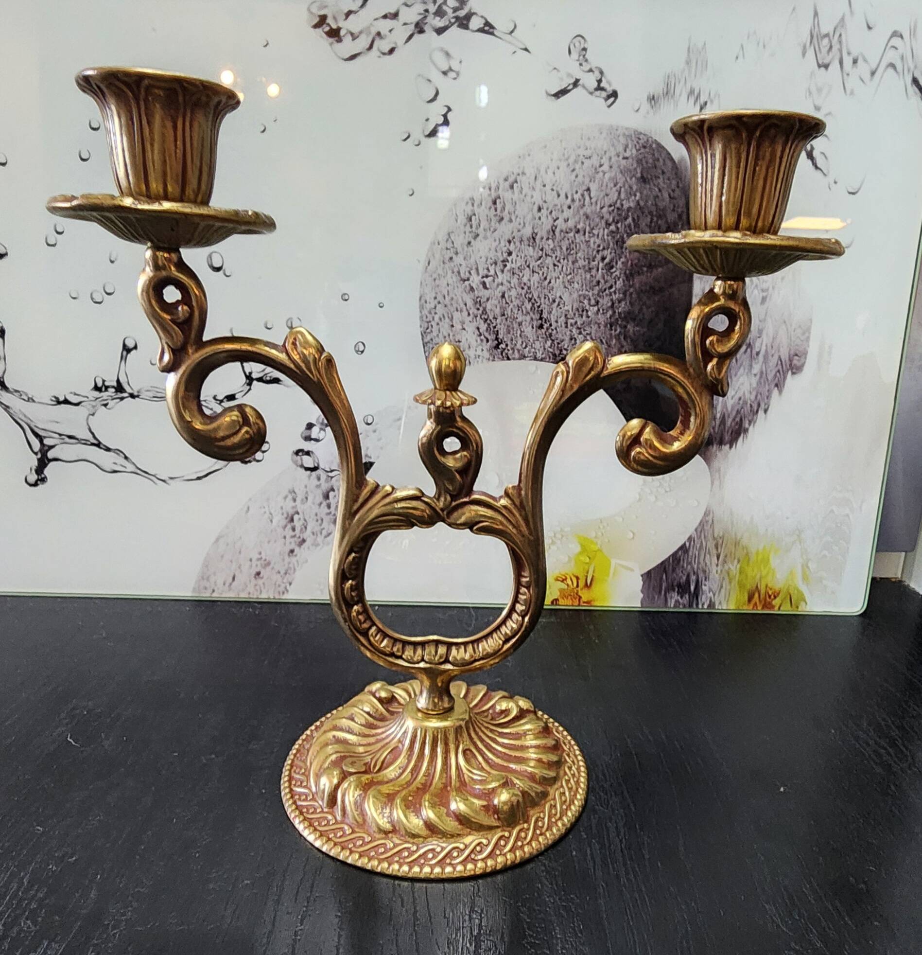 antique candlestick candelabra 2 lights gold metal vintage baroque 22 cm