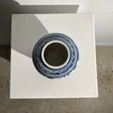 Blue and white Portuguese handmade vase with stylized pastoral pattern H:12,5cm