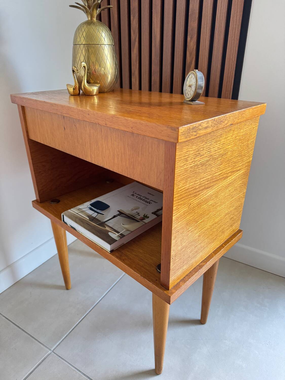 Vintage light wood bedside table