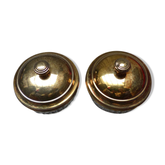 2 old-cut glass jars with gold-plated lid