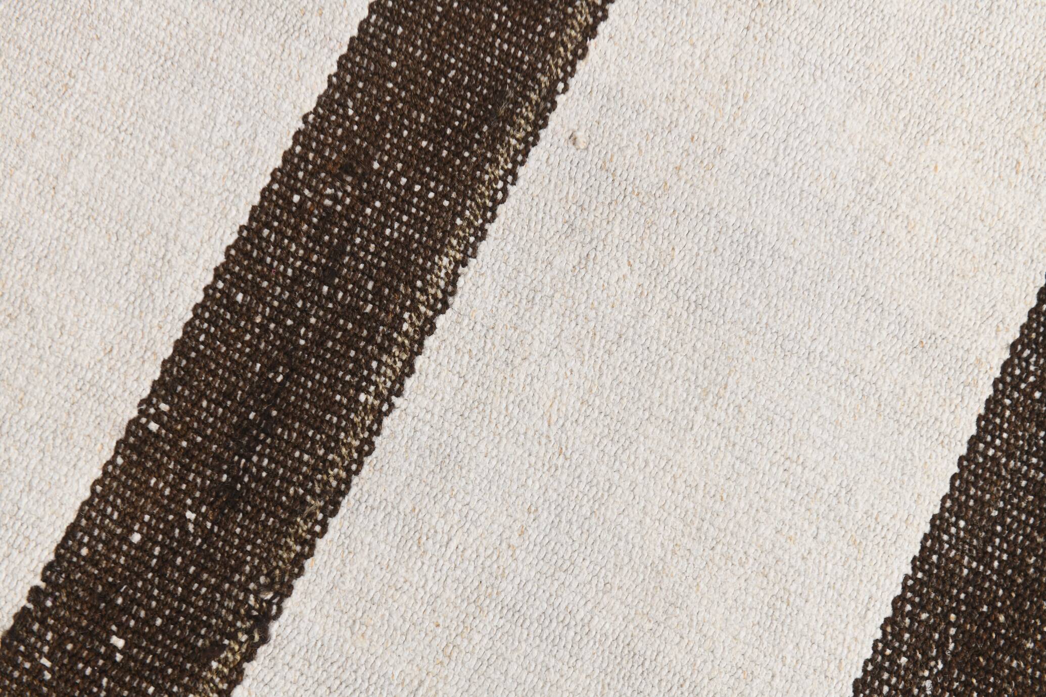 Short White Brown Turkish Kilim Runner Rug, 75x174Cm