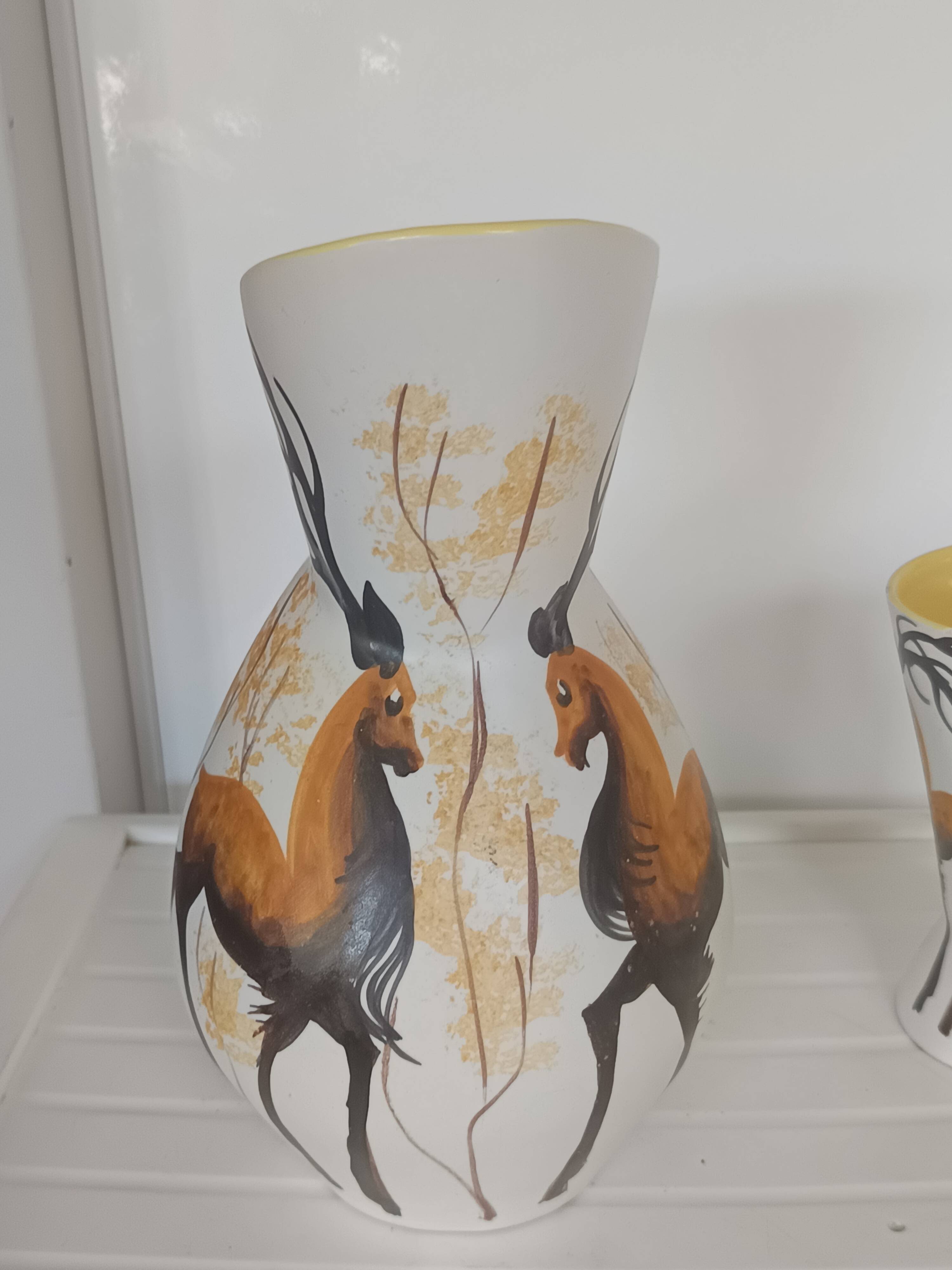 Pichet and glass Vallauris – Jacques Fonck – deer decoration