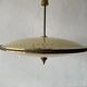 Large UFO design ceiling light in brass and printed glass, 1950s, Italy.