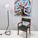 Lampadaire avec abat-jour en verre vintage encastré avec motifs géométriques rouges, Il