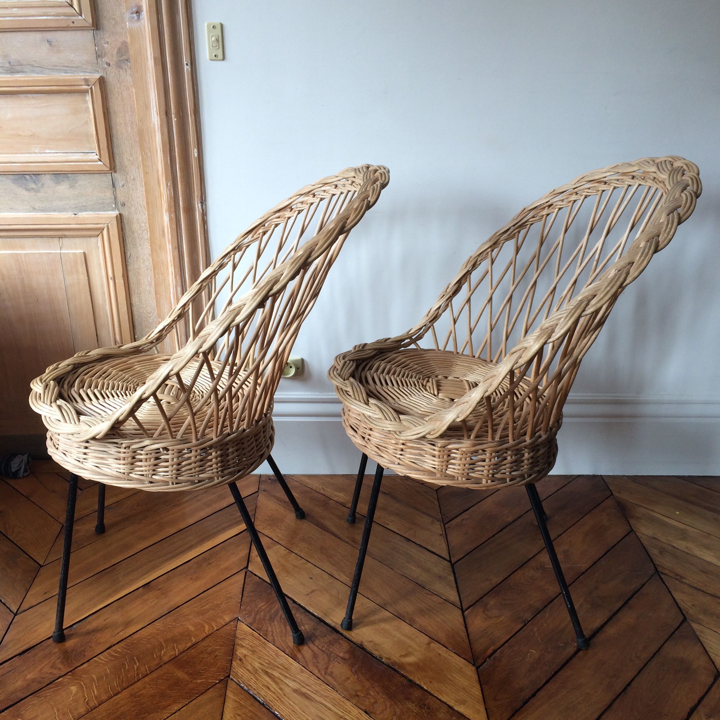 Paire de fauteuils en rotin 1960