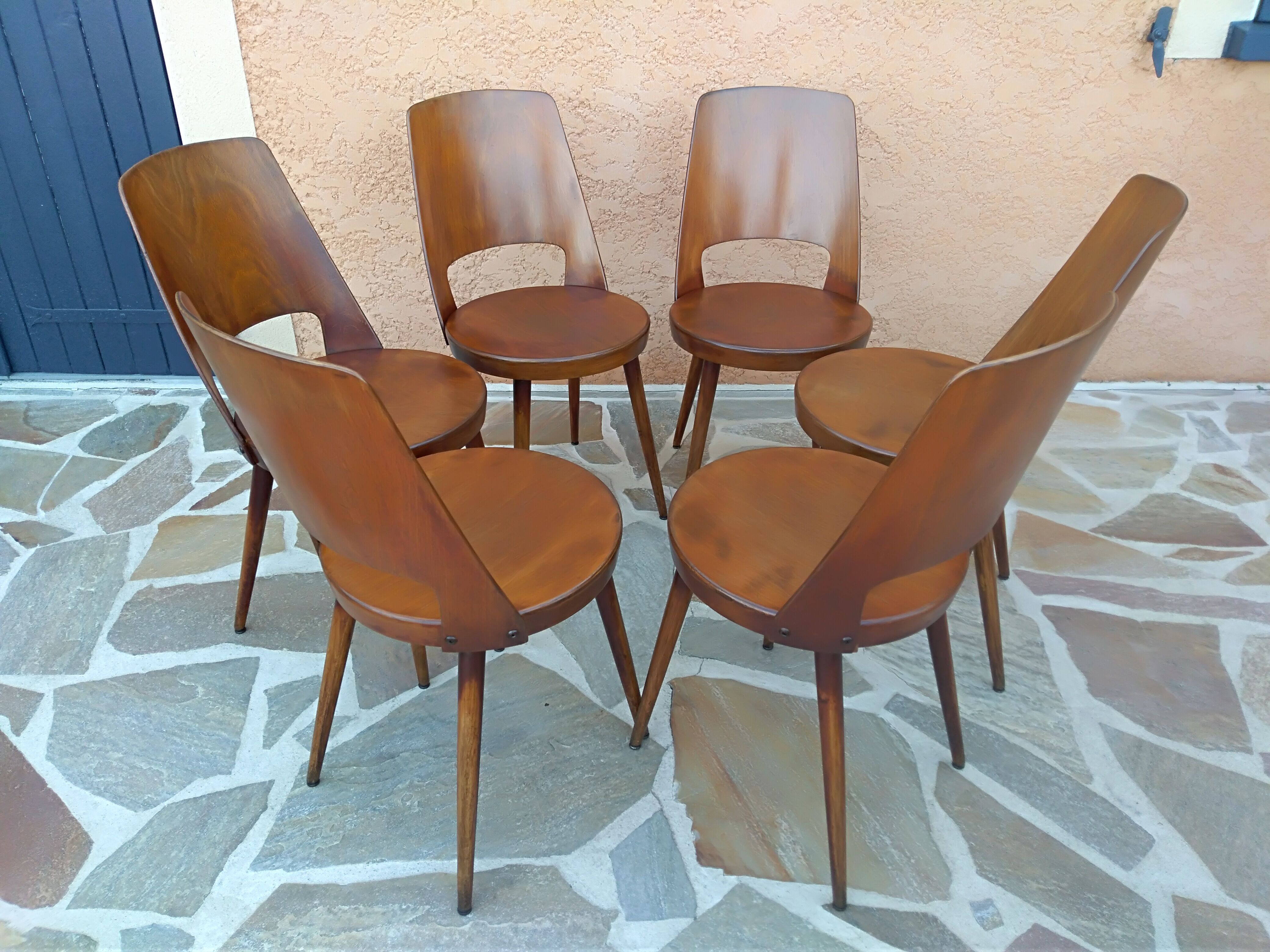 Suite of 6 chairs by Bistrot Baumann model Mondor 1960s