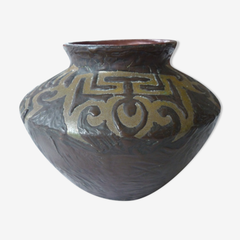 Vase en ceramique reflets cuivre signé Marius Fourmont tours