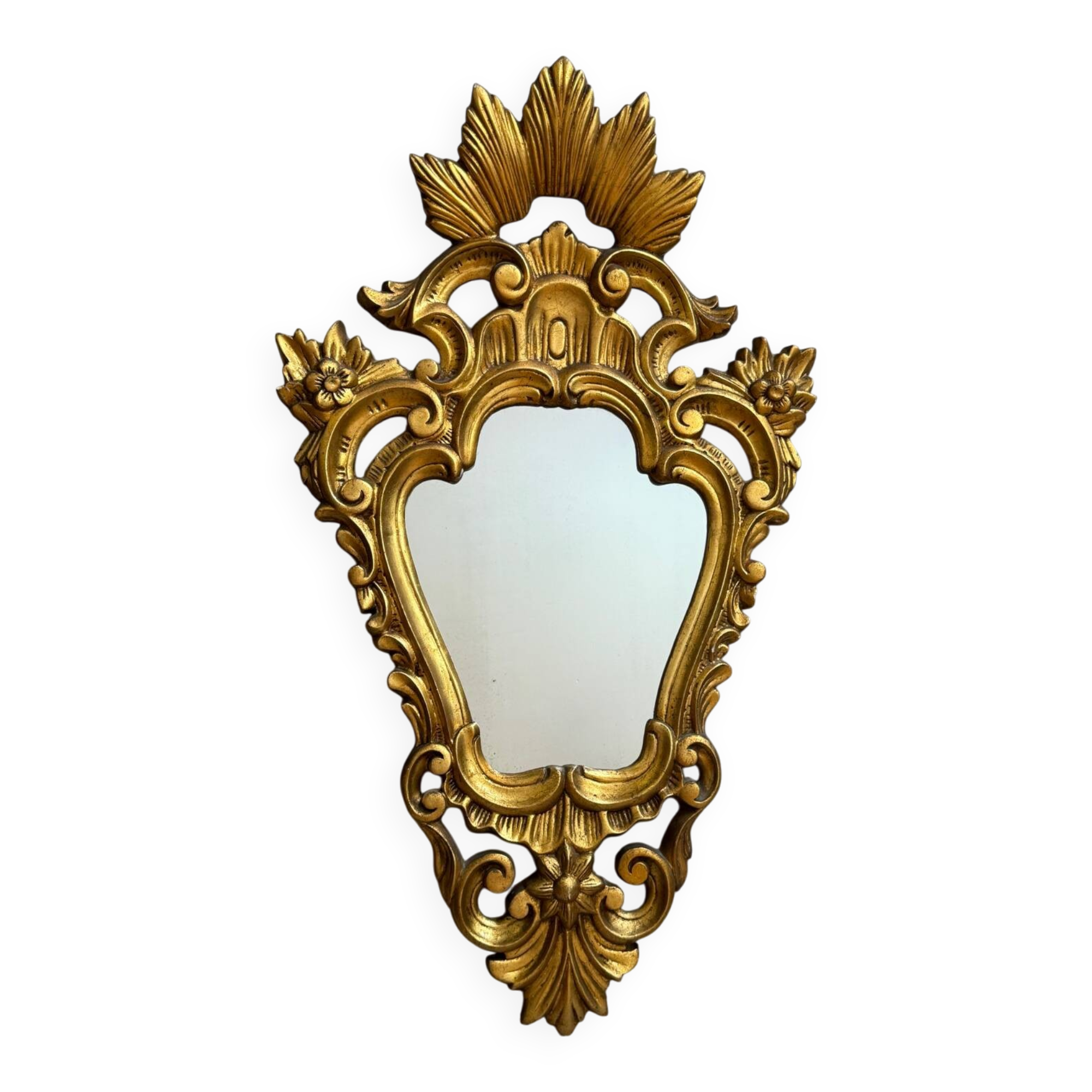 Antique golden cornucopia mirror from the 1950s, France.