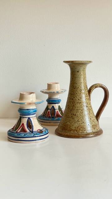 vintage handmade ceramic candle holders