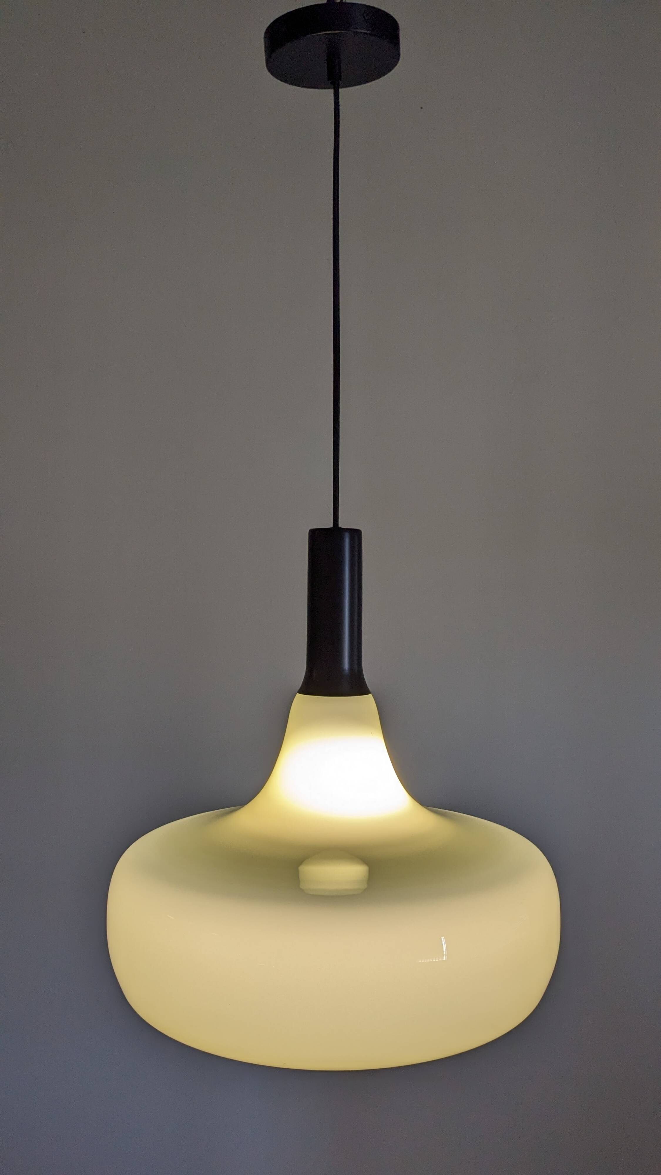 XL olive green opaline water drop pendant light from the 60s/70s
