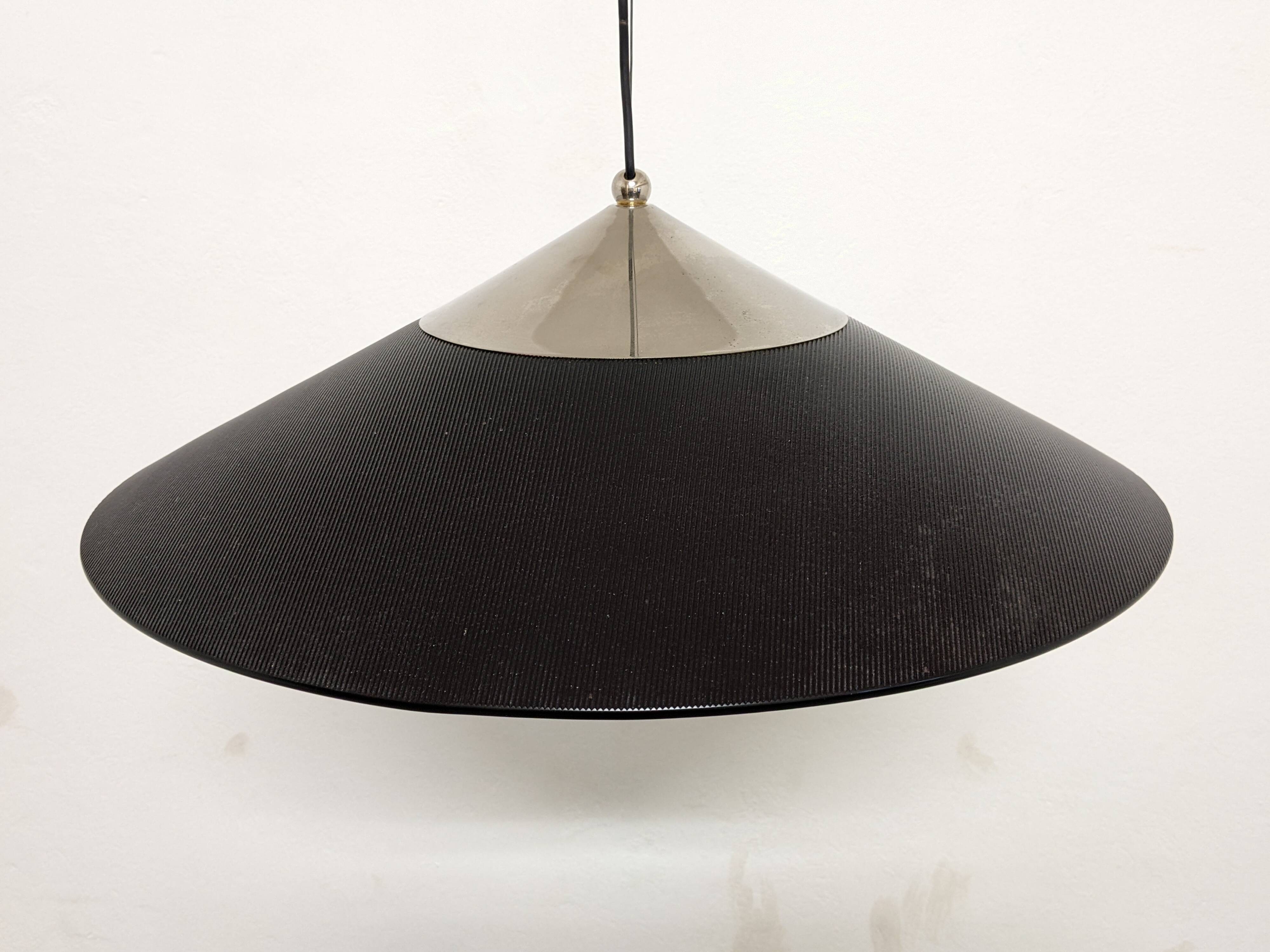 XXL black marmorite saucer suspension, Italy circa 1970.