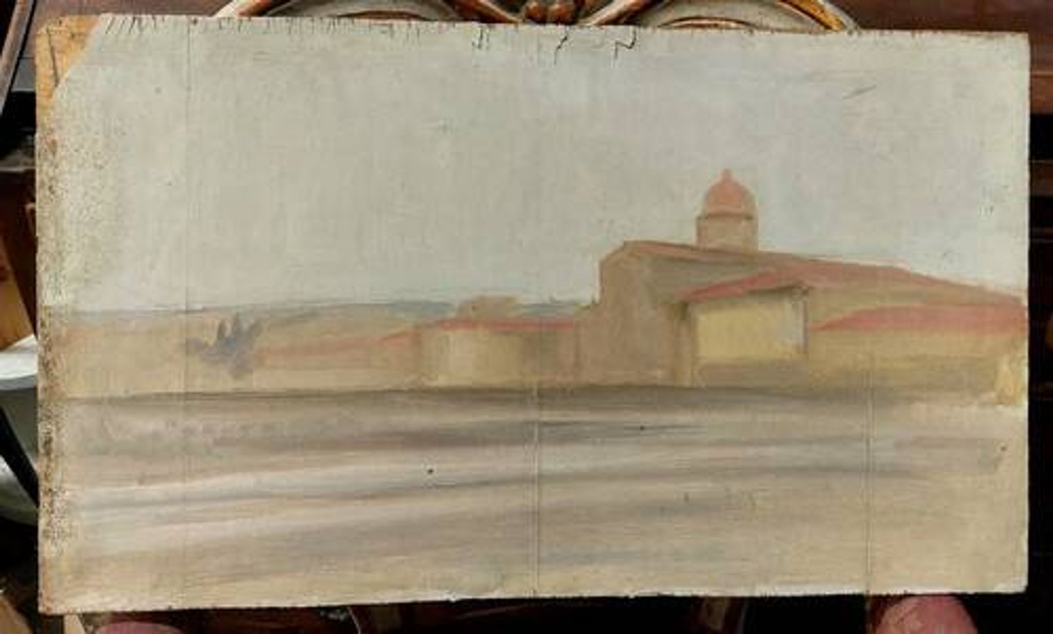 Peinture à l'huile sur panneau Florence Vue de San Frediano à Cestello début 1900