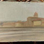 Peinture à l'huile sur panneau Florence Vue de San Frediano à Cestello début 1900