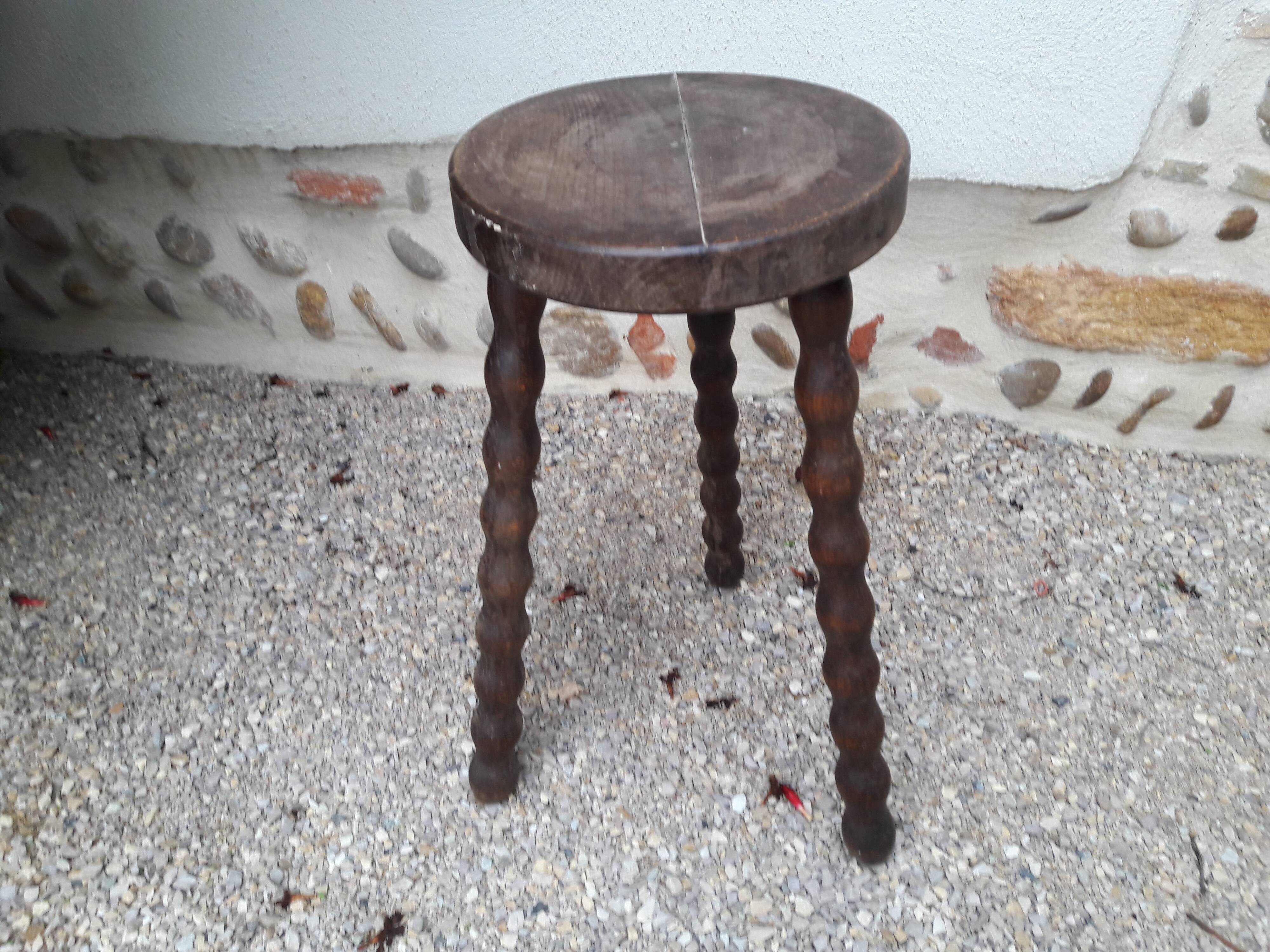 Turned wood tripod stool