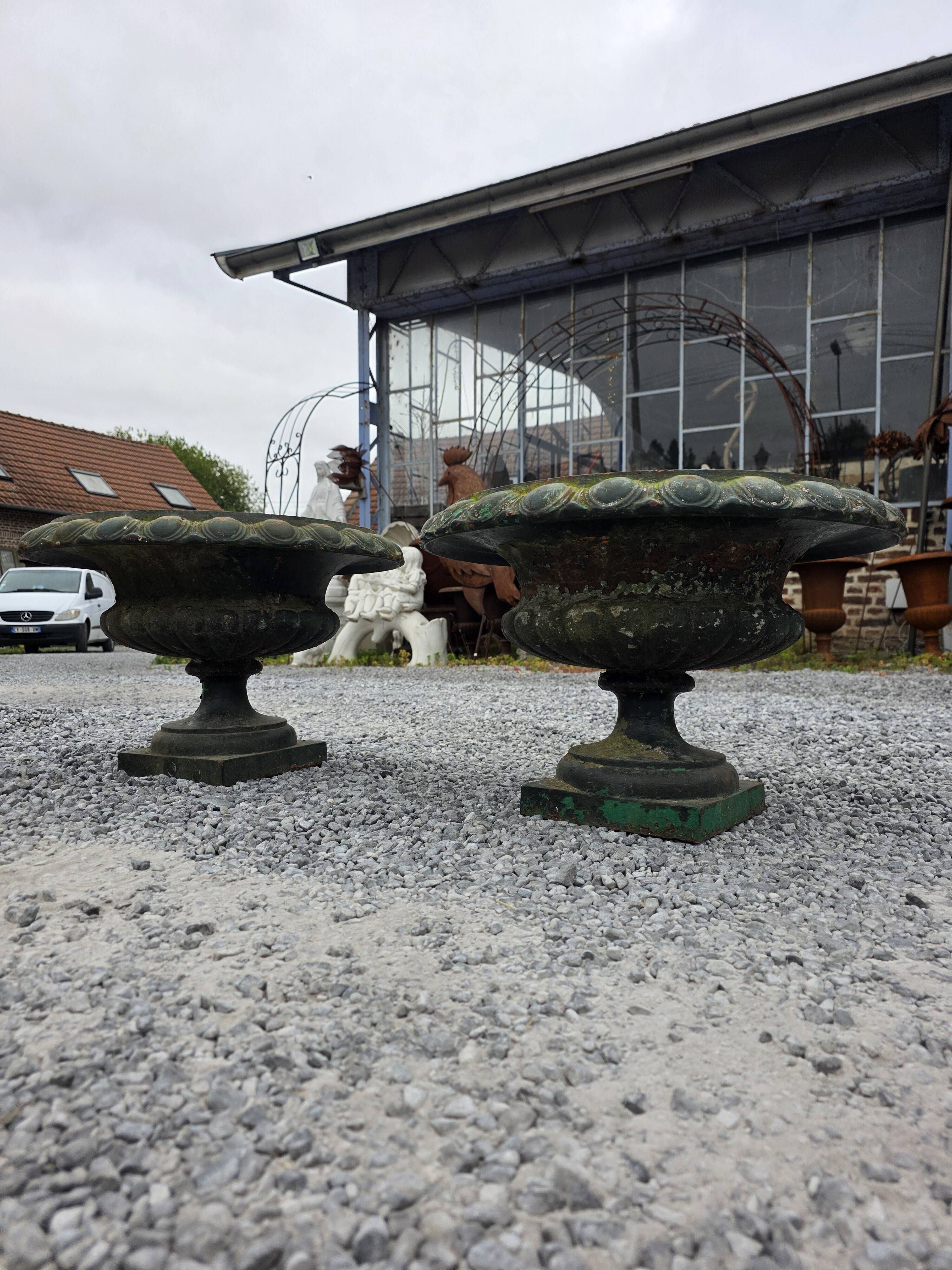 Pair of Medici vases in cast iron from the 19th century, 55cm wide.