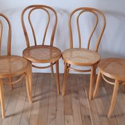 Set of 4 bistro chairs in turned wood and cannage rattan 50s