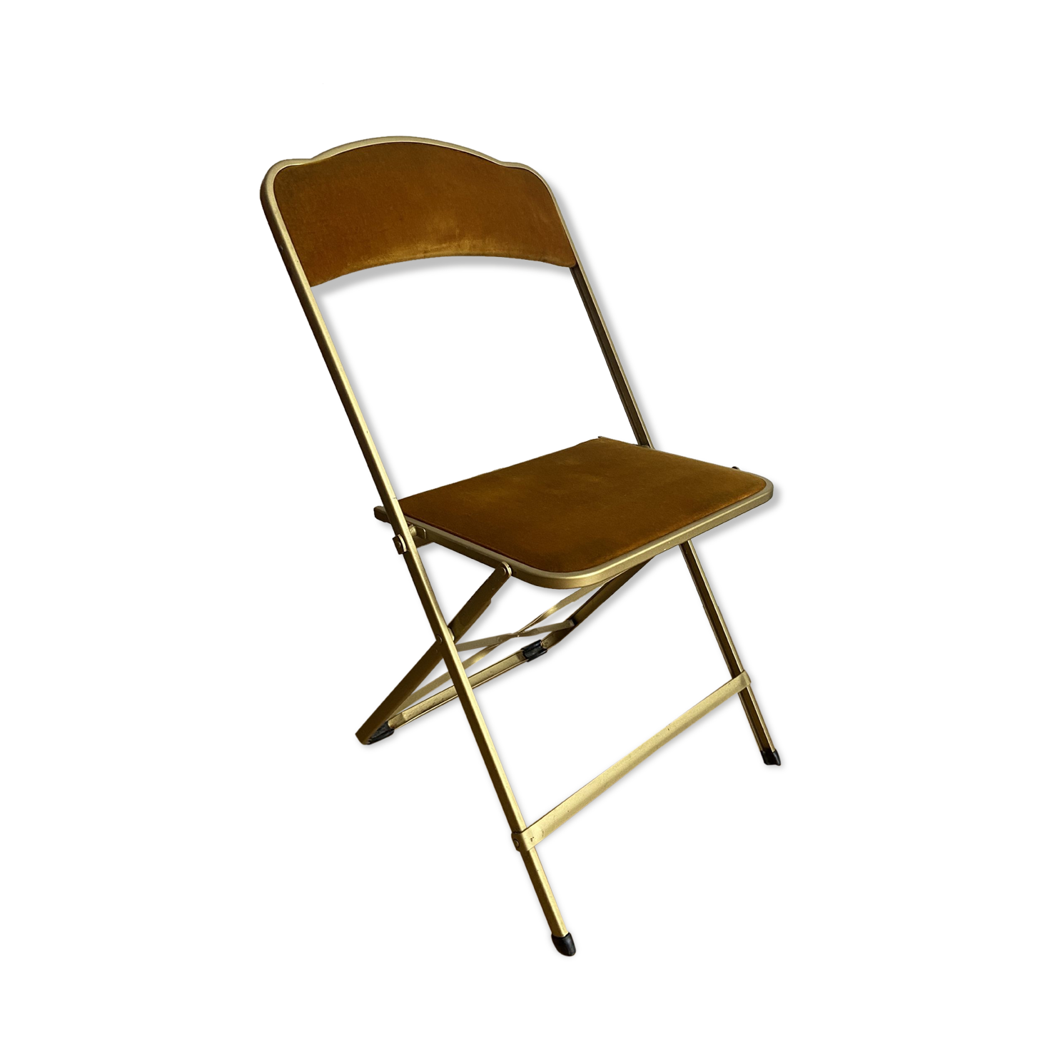Chaise pliante vintage chaisor en velours jaune or