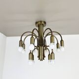large 12-armed solid Brass ceiling light Chandelier by WKR Lights, Germany 1970s