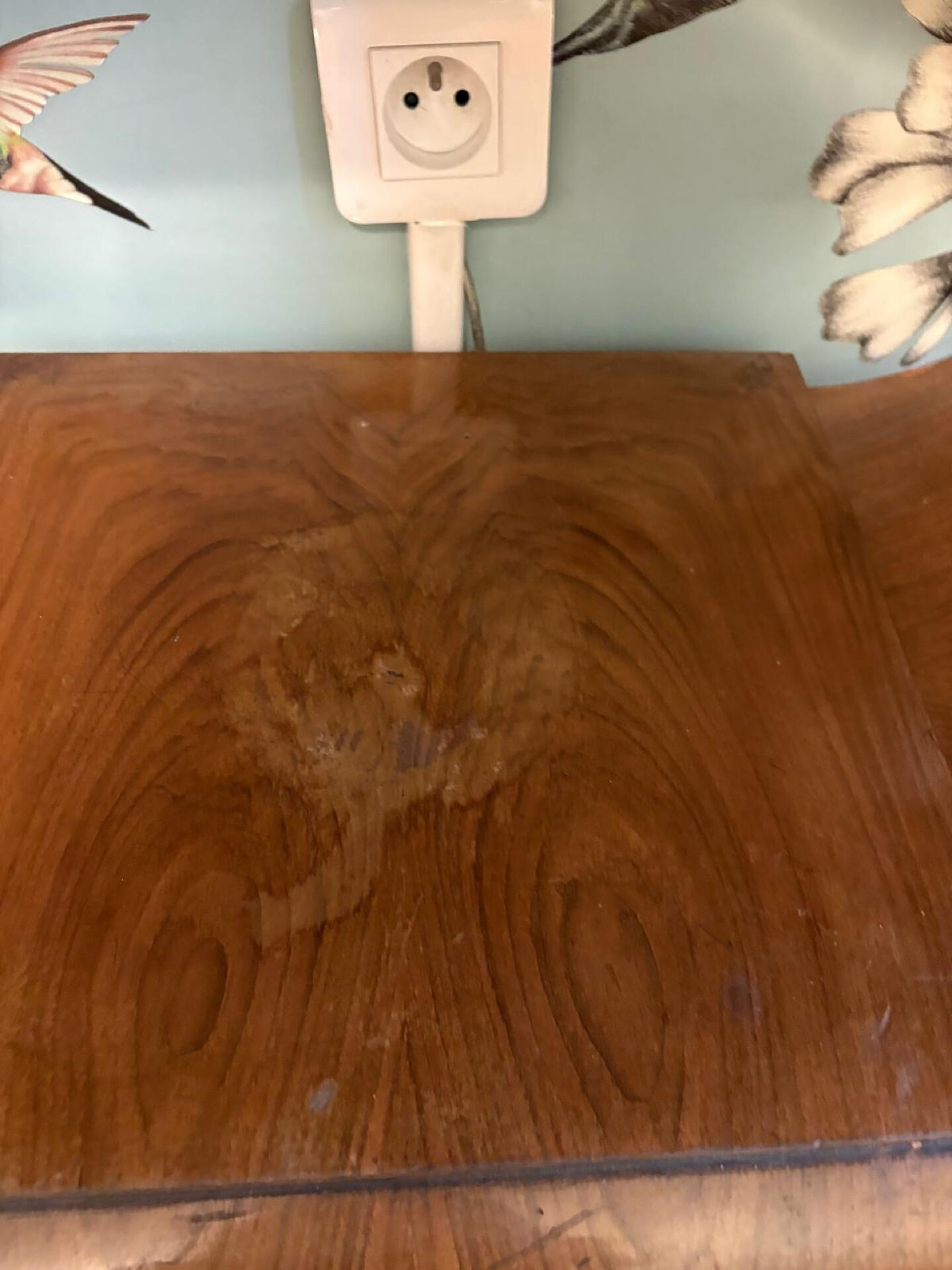 Art Deco walnut dressing table with round mirror – Vintage