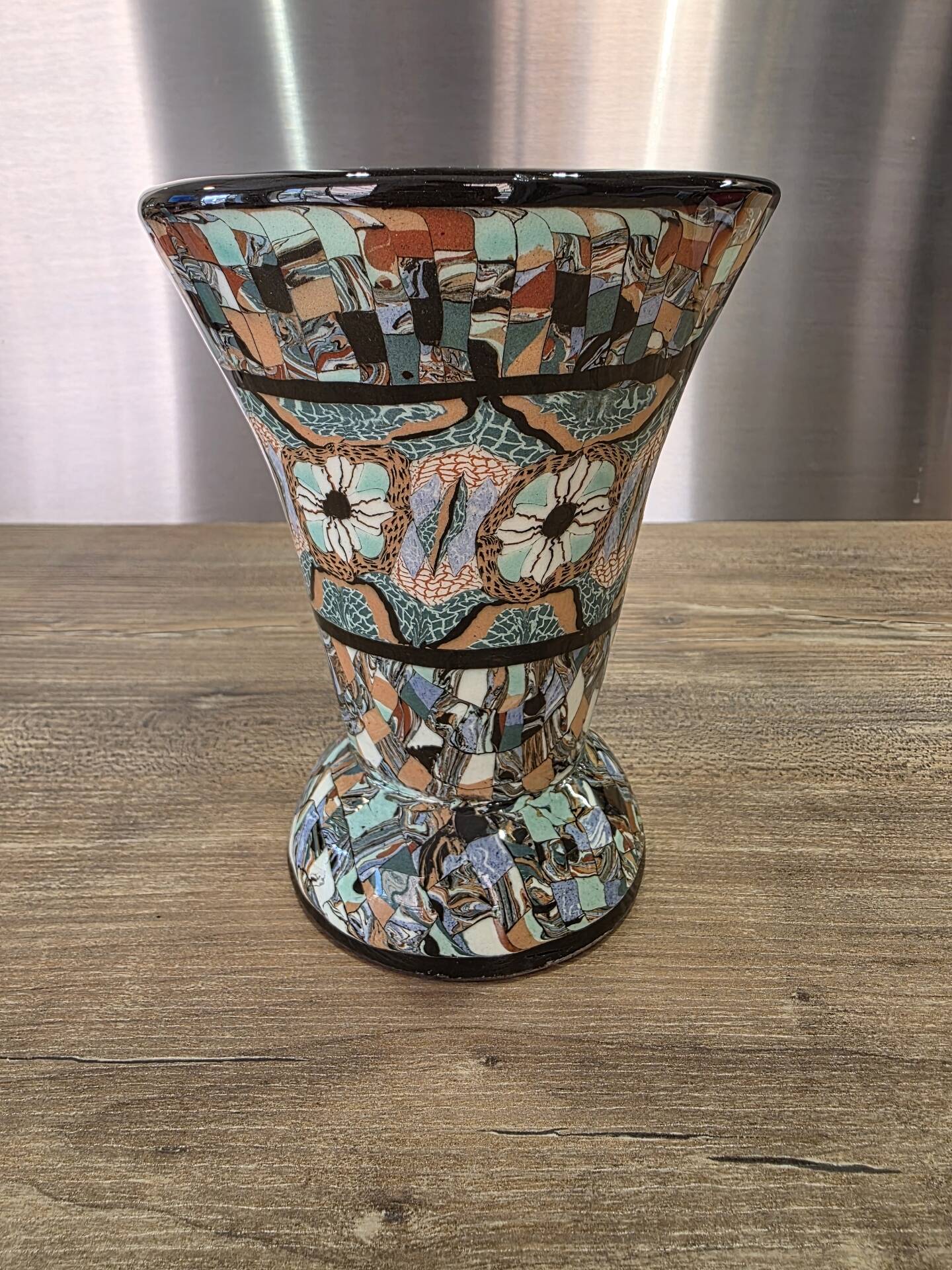 Rare diabolo vase by Jean Gerbino, Vallauris, 15 cm, mixed earth mosaic.