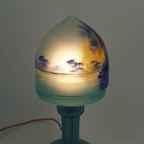 Lampe champignon Art déco en verre bleu