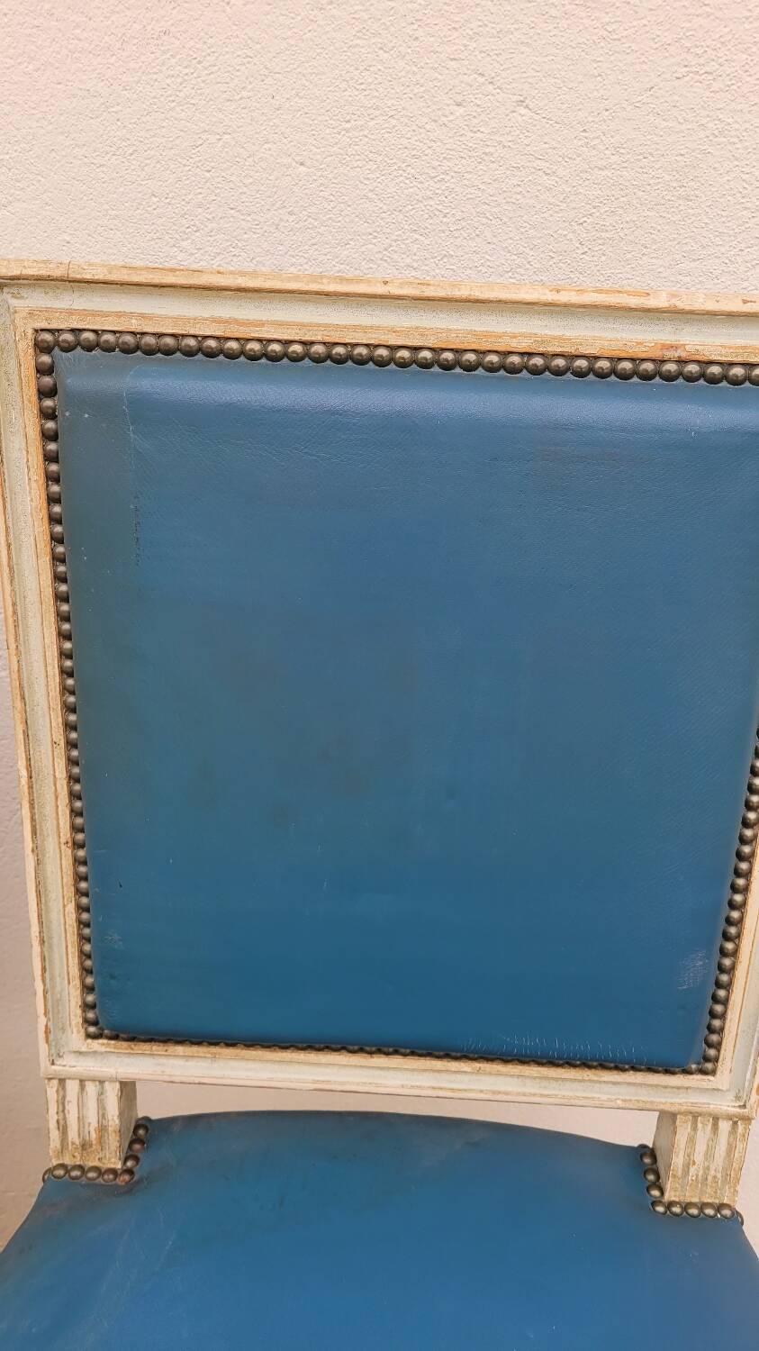 Pair of antique Louis XVI style chairs with patina