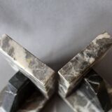 Set of 2 vintage Art Deco bookends in grey, black, and white marble