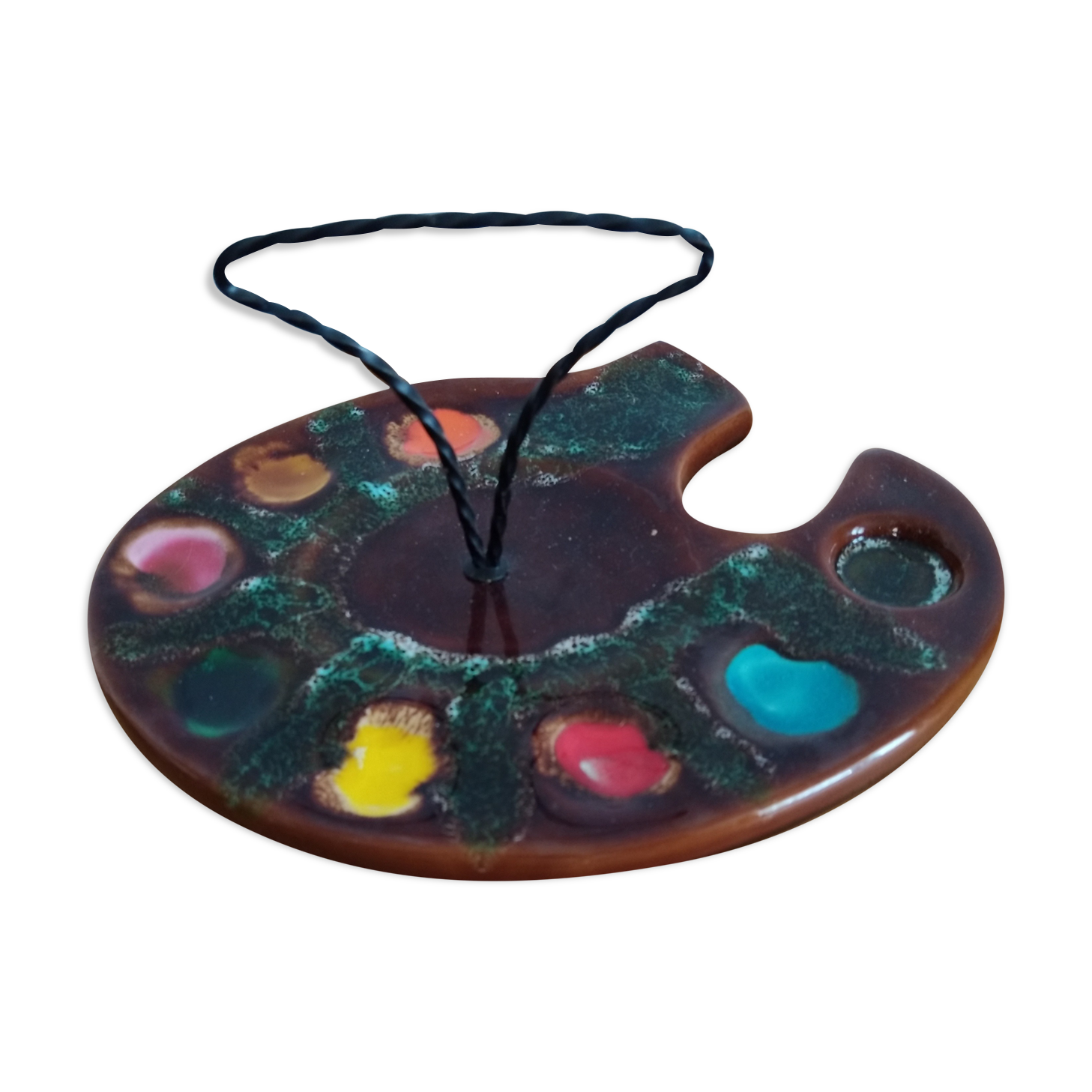 Painted ceramic vintage cheese tray, vallauris painter's palette