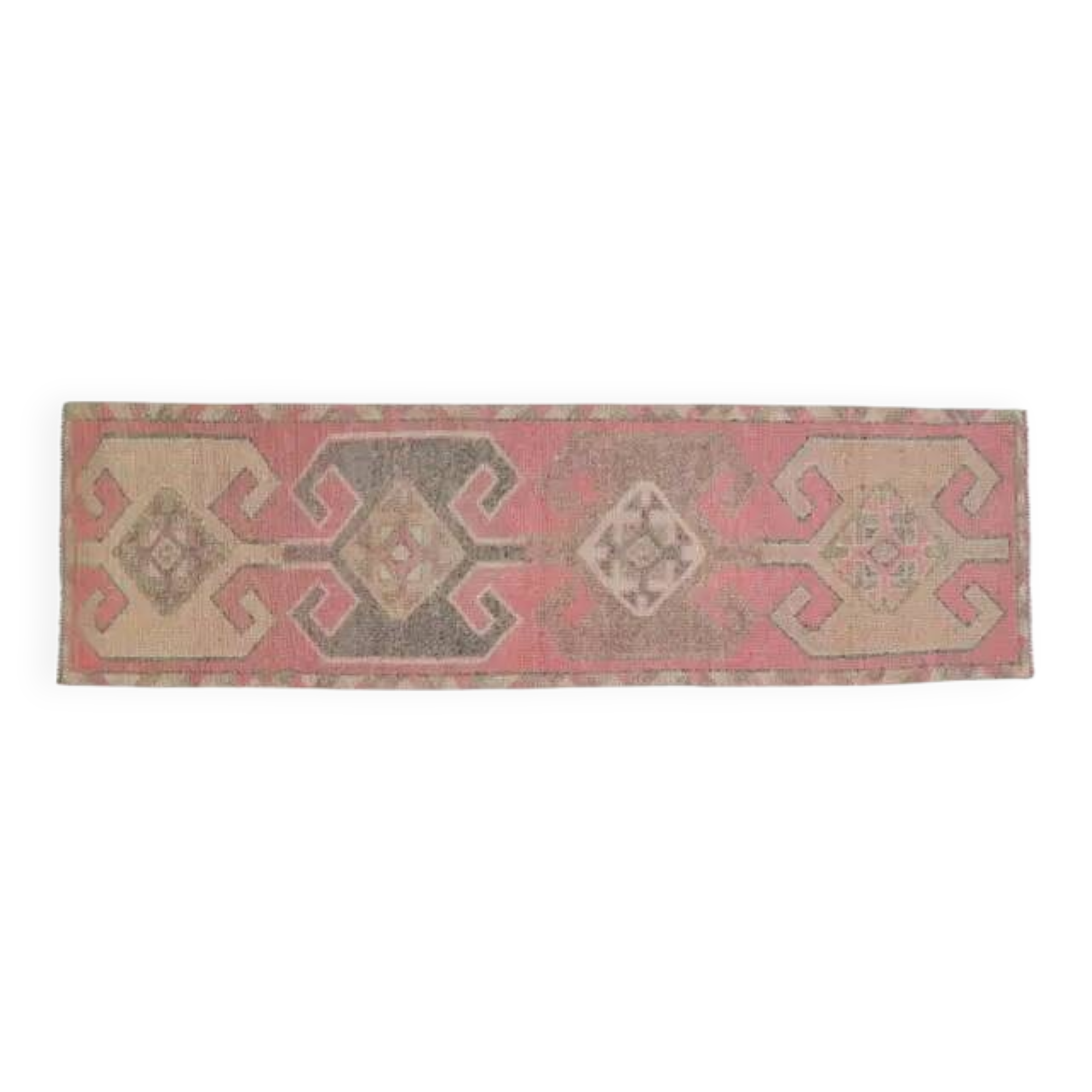 1970s Vintage Turkish Handmade Wool & Cotton Pink Runner Rug 100x339