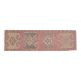 Tapis coureur vintage turc fait main en laine et coton rose des années 1970 100x339