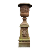 Jardinière ancienne en fonte sur piédestal
