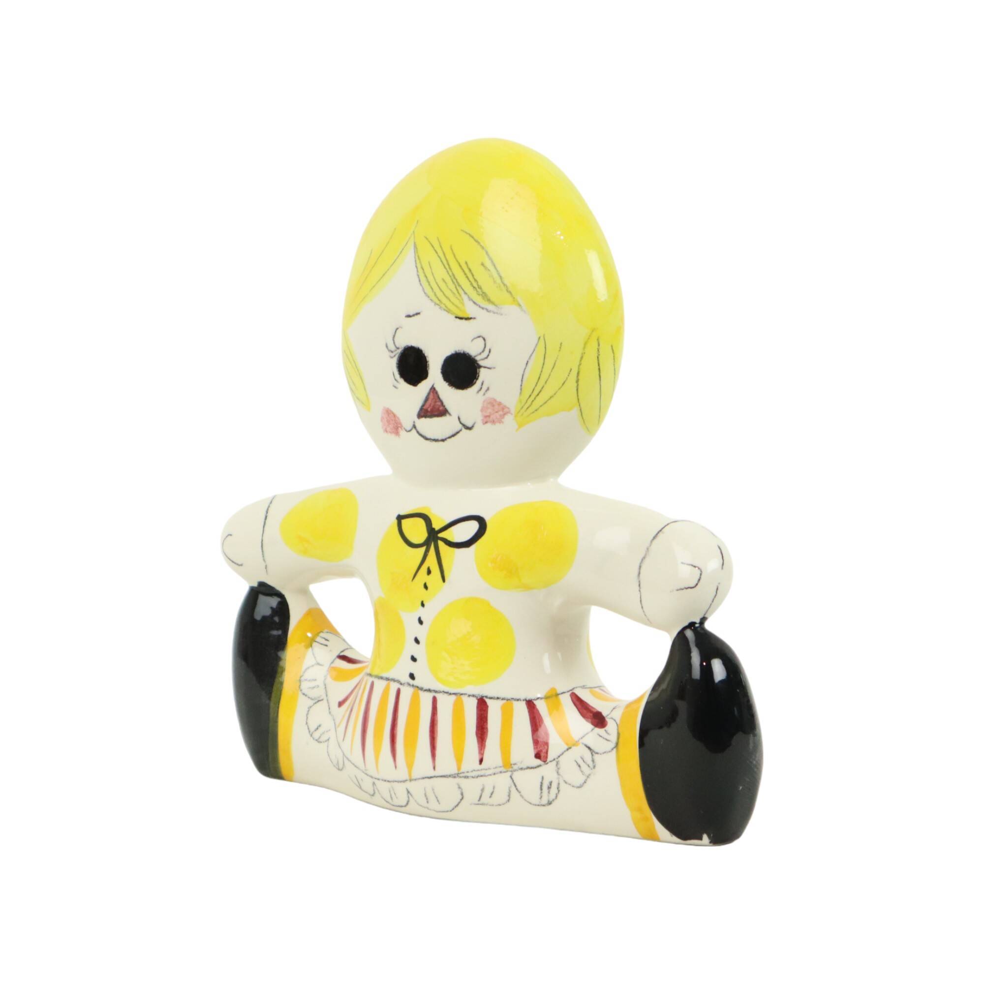 Vintage Italian Money Box Quadrifoglio Ceramic Doll Rag Doll Sixties