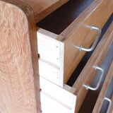 Renovated vintage chest of drawers with compass legs in light gilded wood, 1950-1960