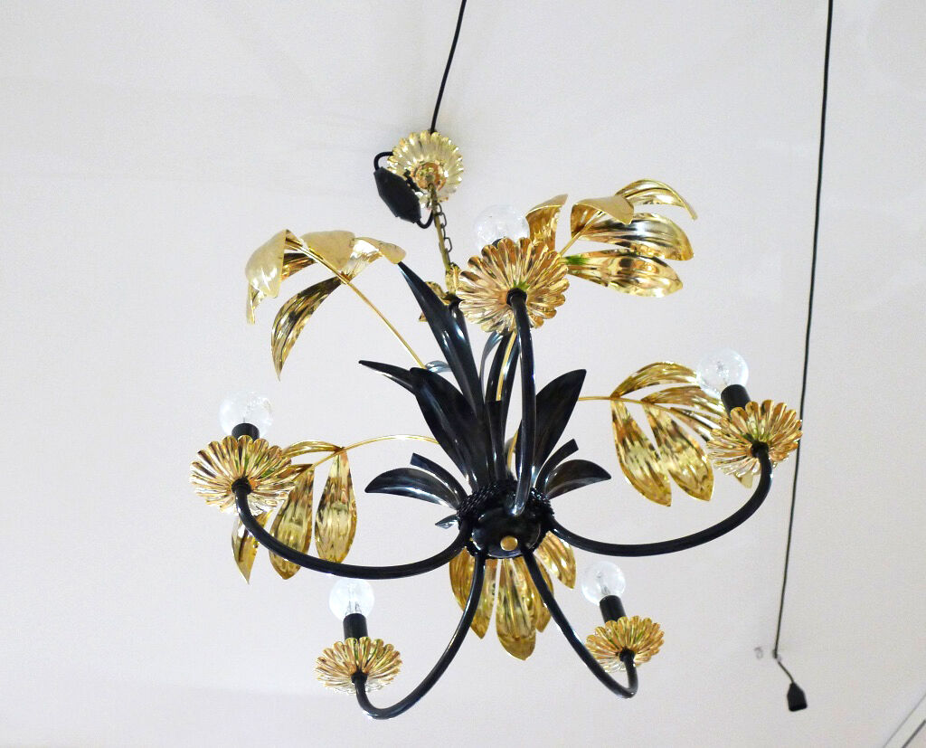 Chandelier 5 branches and palm leaves gold