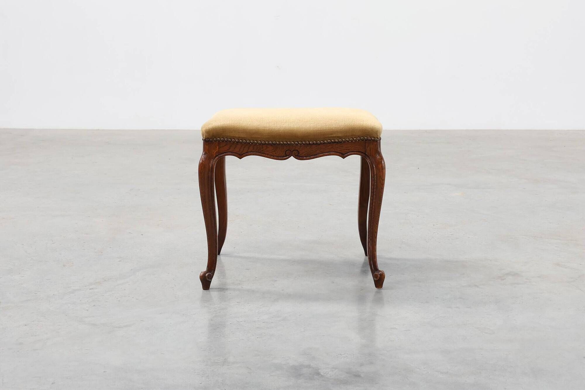 Louis XV Style Walnut Stool with Cabriole Legs and Velvet Seat, France, 20t