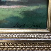 Tableau : huile sur panneau représentant une lavandière