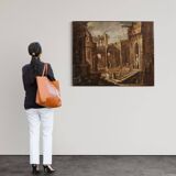 Antique Italian painting from the 18th century, Architectural Capriccio