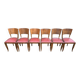 6 Art Deco gondola chairs in solid oak with burgundy leatherette, 1940.