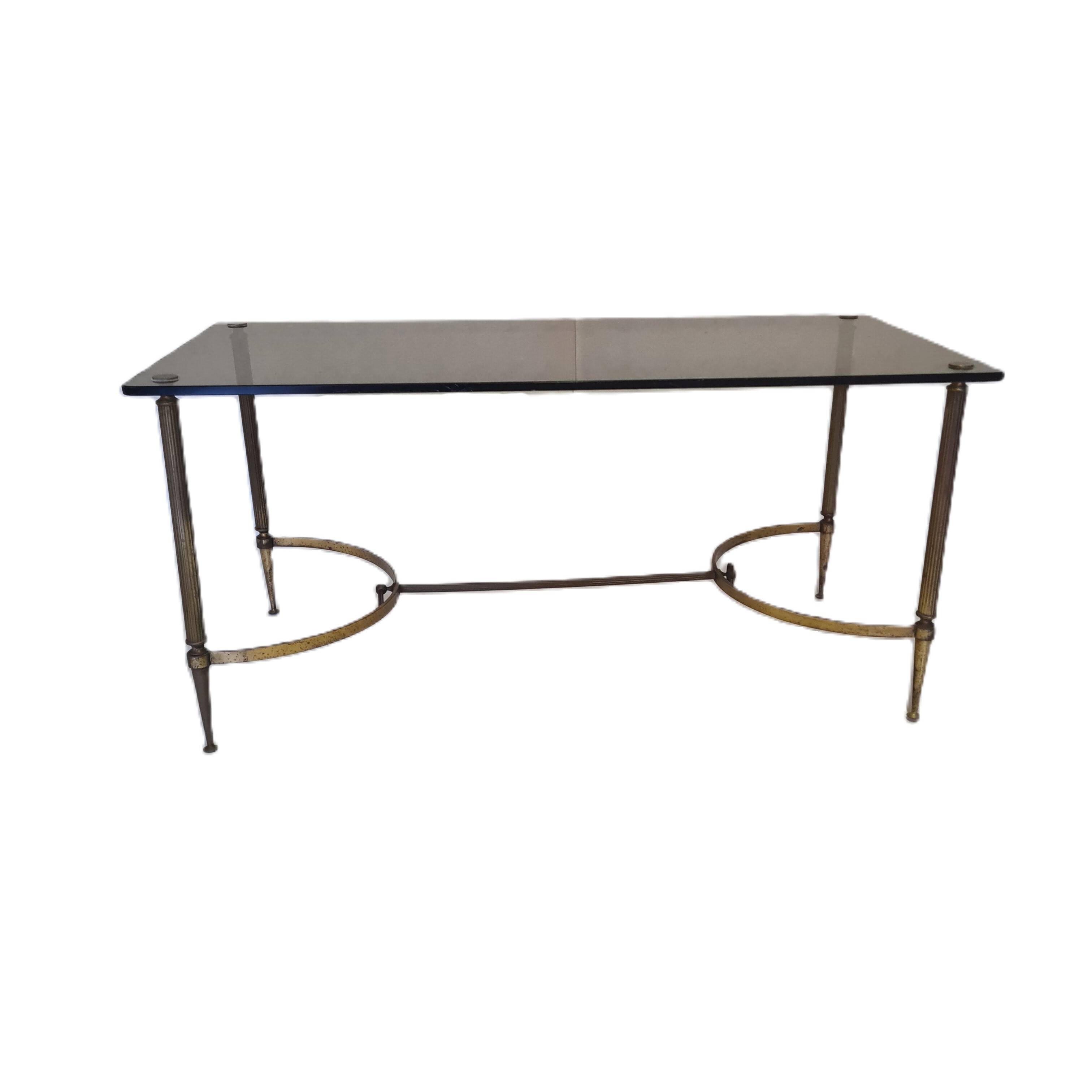 French brass Coffee Table With Smoked Glass Top, 1950s