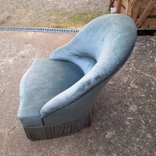 Fauteuil crapaud velour bleu