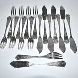 Vintage fish cutlery set 8 forks + 8 knives + deetjen rocaille louis xv service n°25
