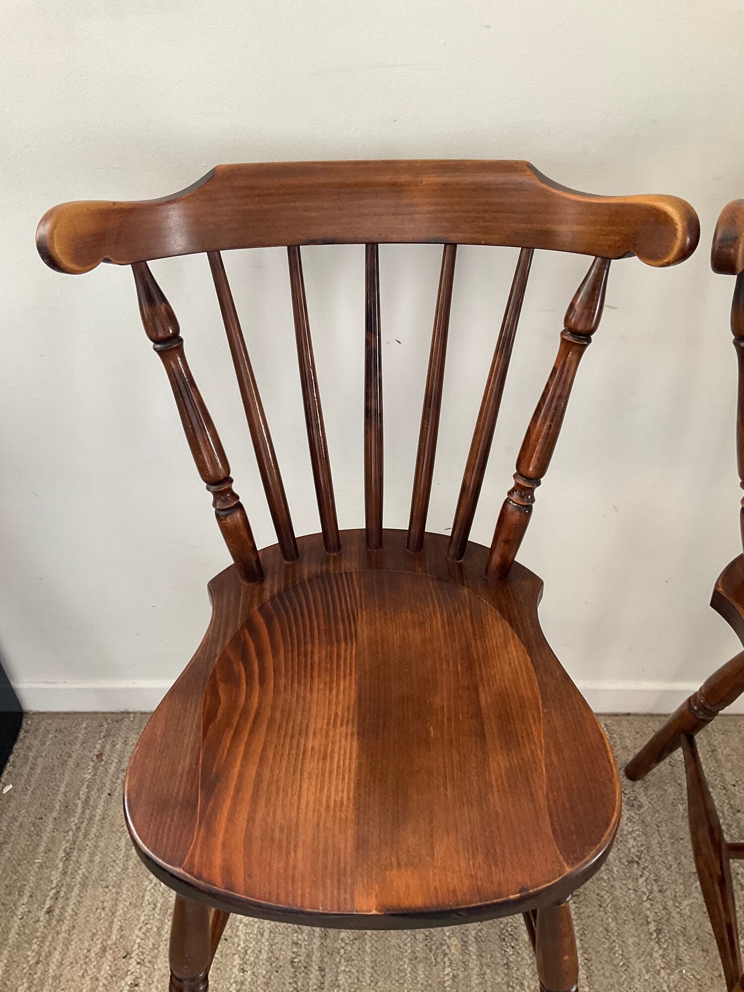 Pair of dutch bistro chairs in solid wood 70s