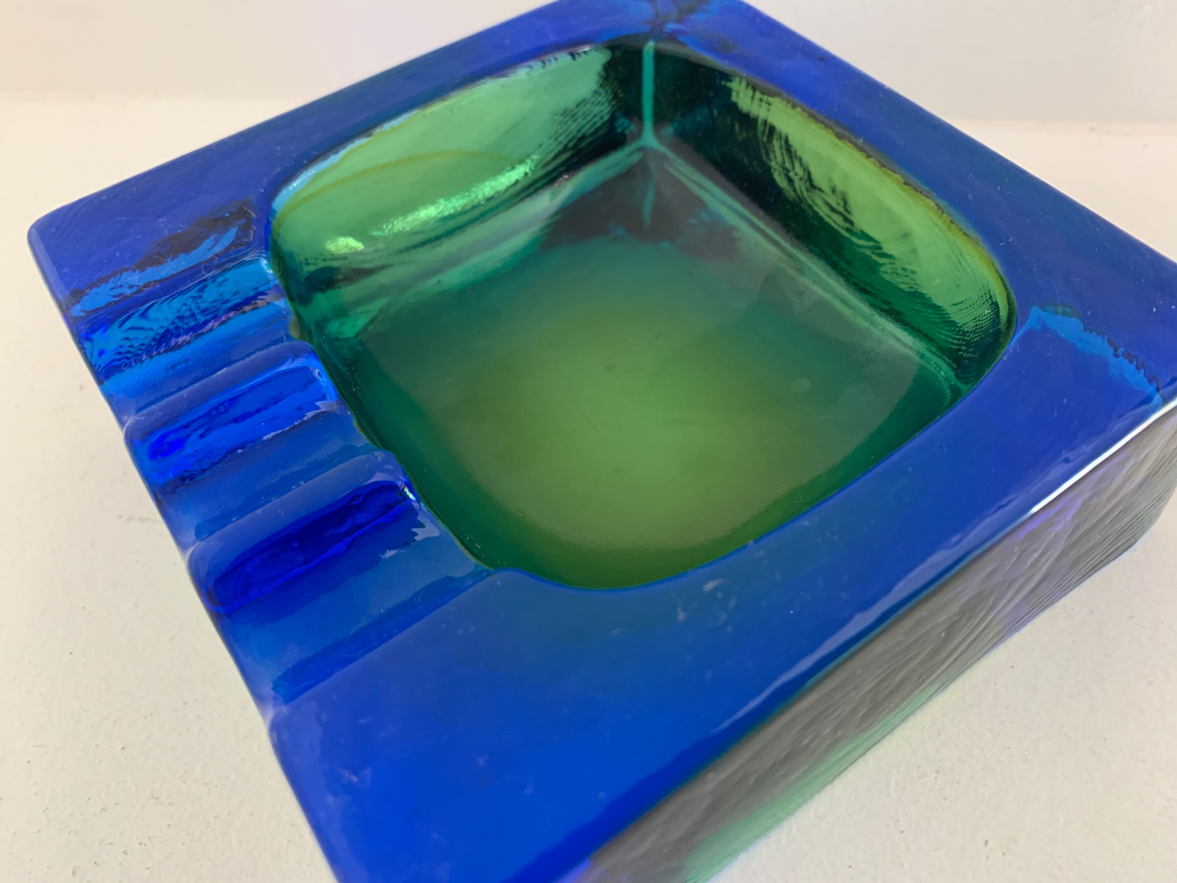 Square blue glass ashtray