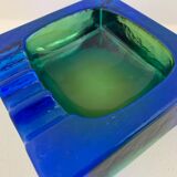 Square blue glass ashtray