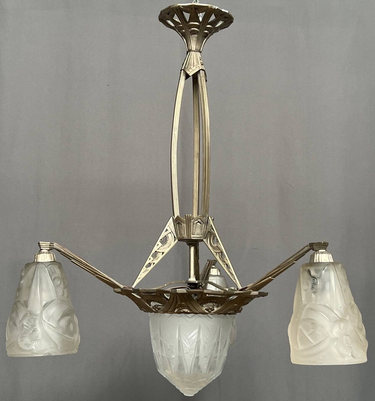 Art Deco chandelier. Silver-plated bronze