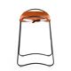 Set of 3 contemporary bar stools in black steel and natural leather.